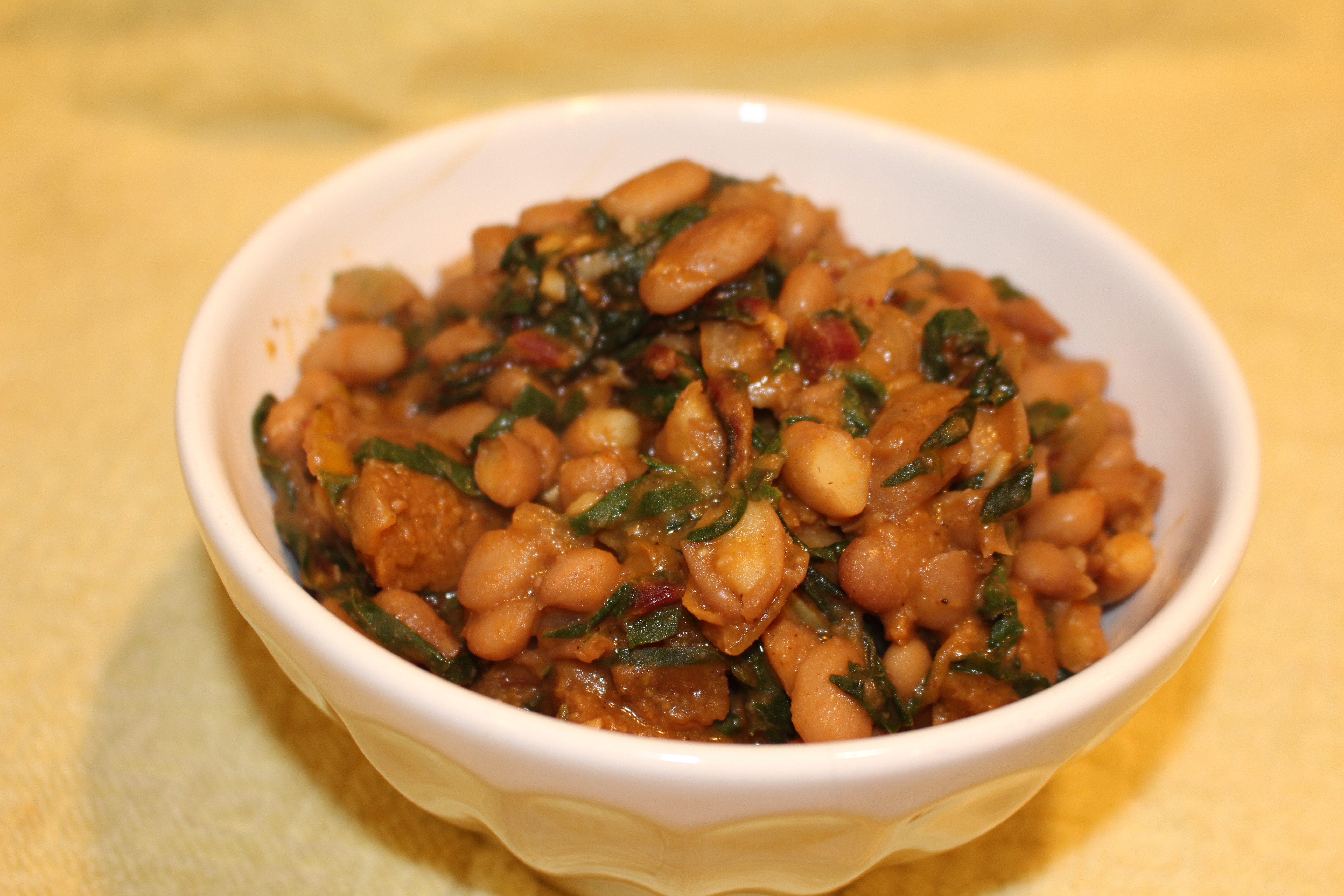 Camellia Pinto Beans with Swiss Chard and Vegan Chorizo iEatGreen