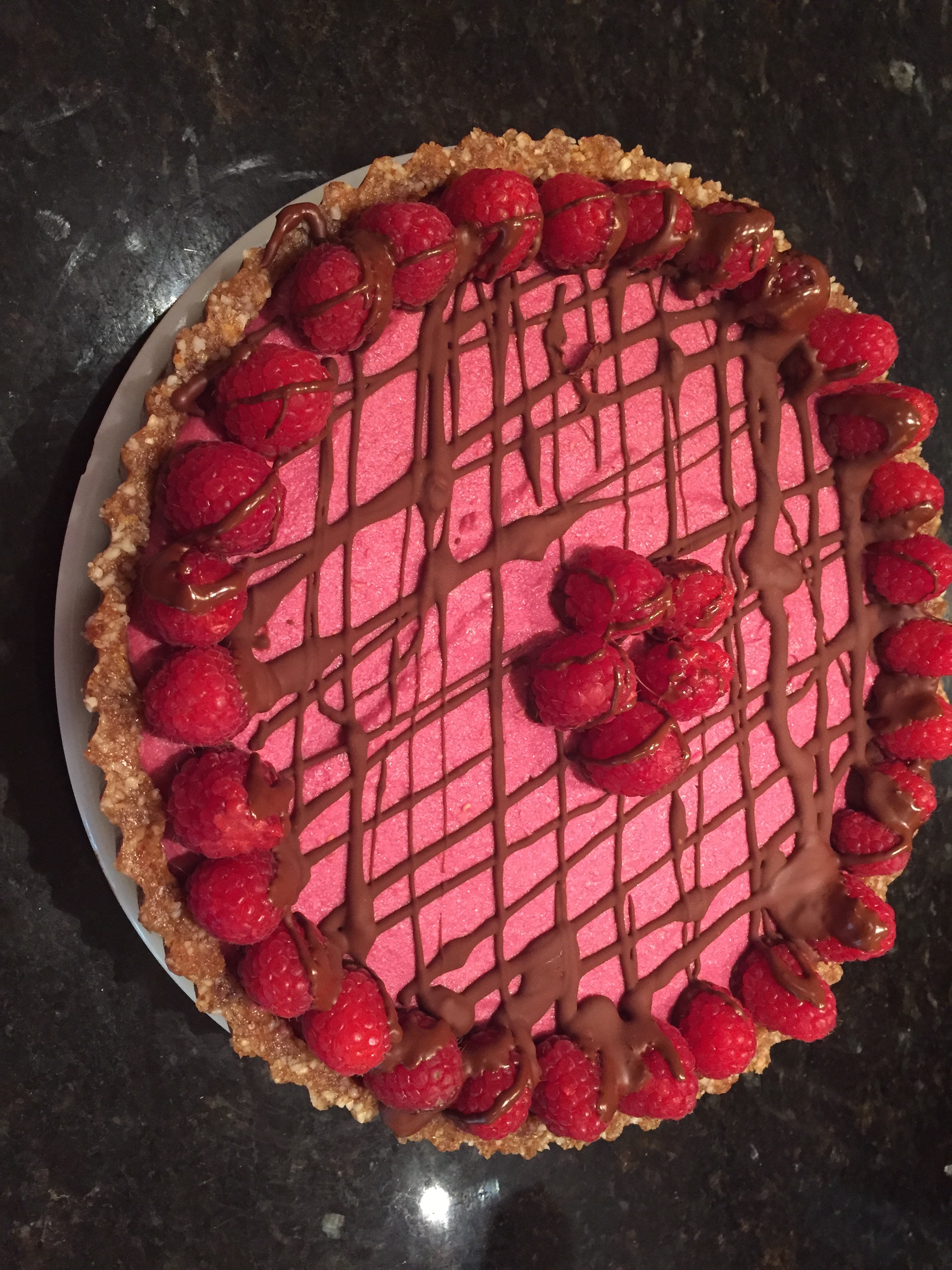 Raspberry Cheesecake with Chocolate Drizzle | iEatGreen